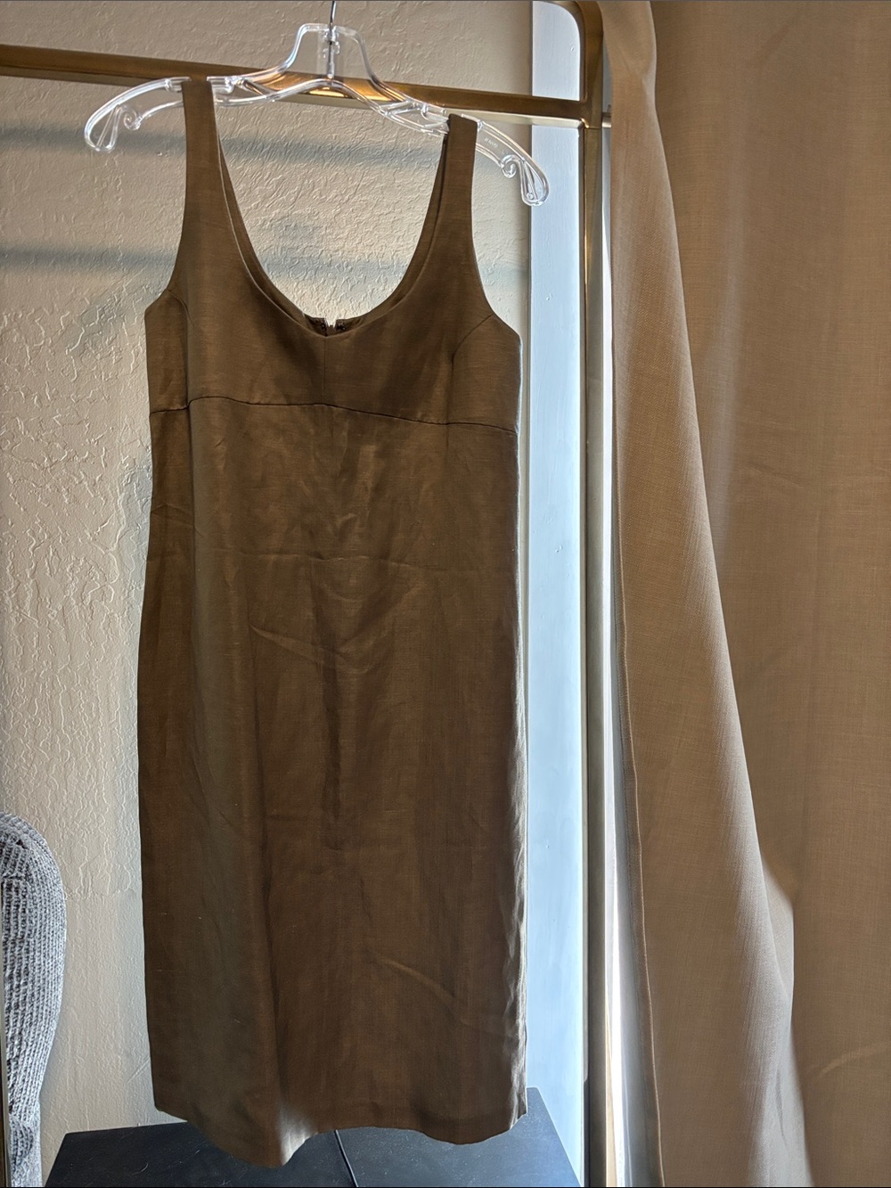 DKNY Olive Green Scoop Neck linen Dress